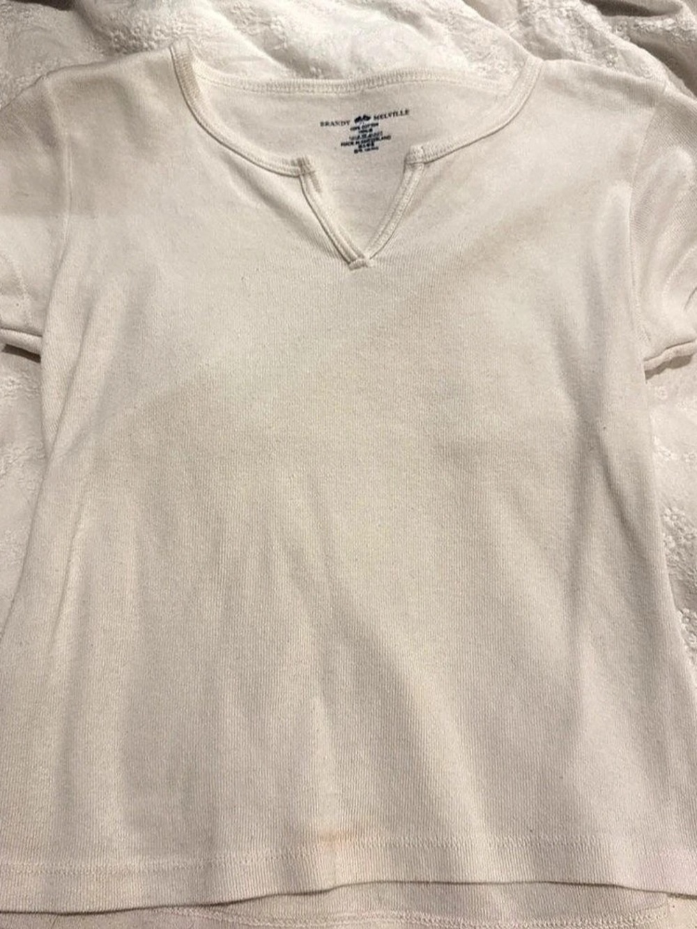 Brandy Melville Ribbed V-Notch Short Sleeve Tee White